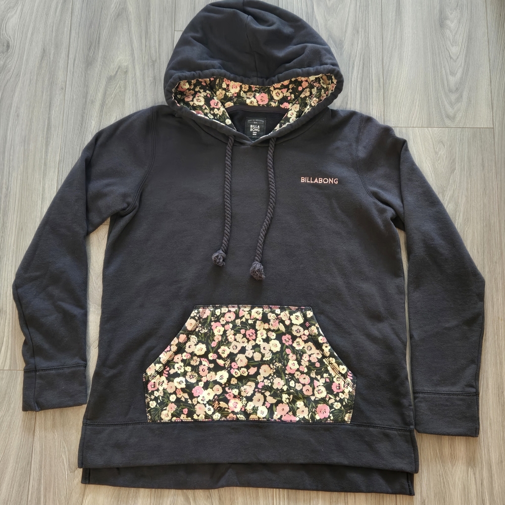 Billabong Hoodie Women's XL (Fits like a Large) Black / Floral Multicolor RARE - Picture 1 of 7